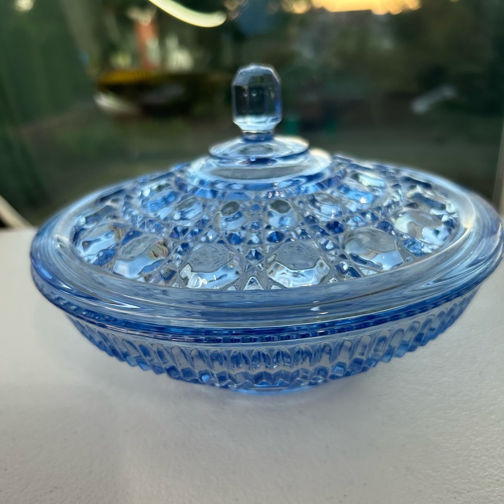 Indiana Glass Blue Lidded Dish